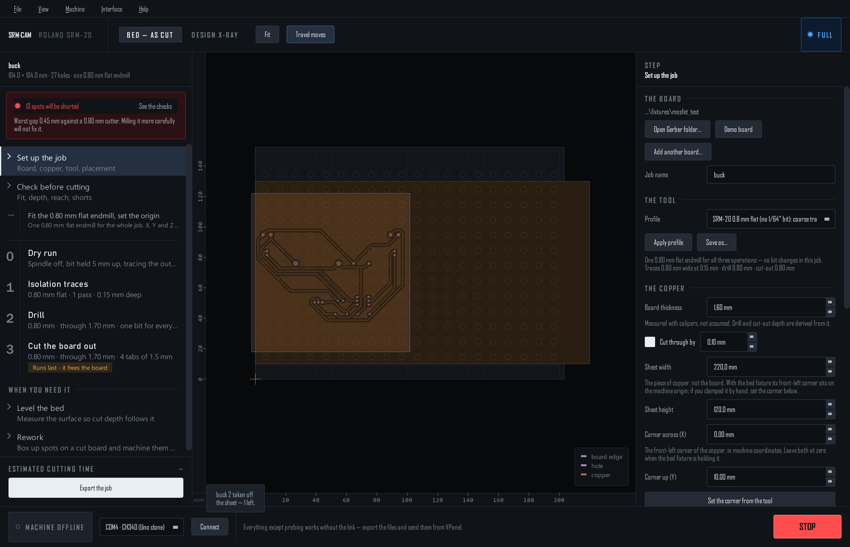 The SRM-CAM window with the setup step selected